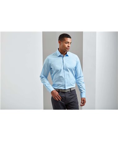 Cămașă de poplin cu mâneci lungi din bumbac pentru bărbați cu croială elastică PR244